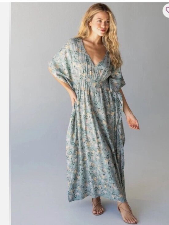 NATURAL LIFE Dresses & Skirts - NATURAL LIFE Sanibel Kaftan Cottagecore Beachy Sage Green Maxi Dress size XL